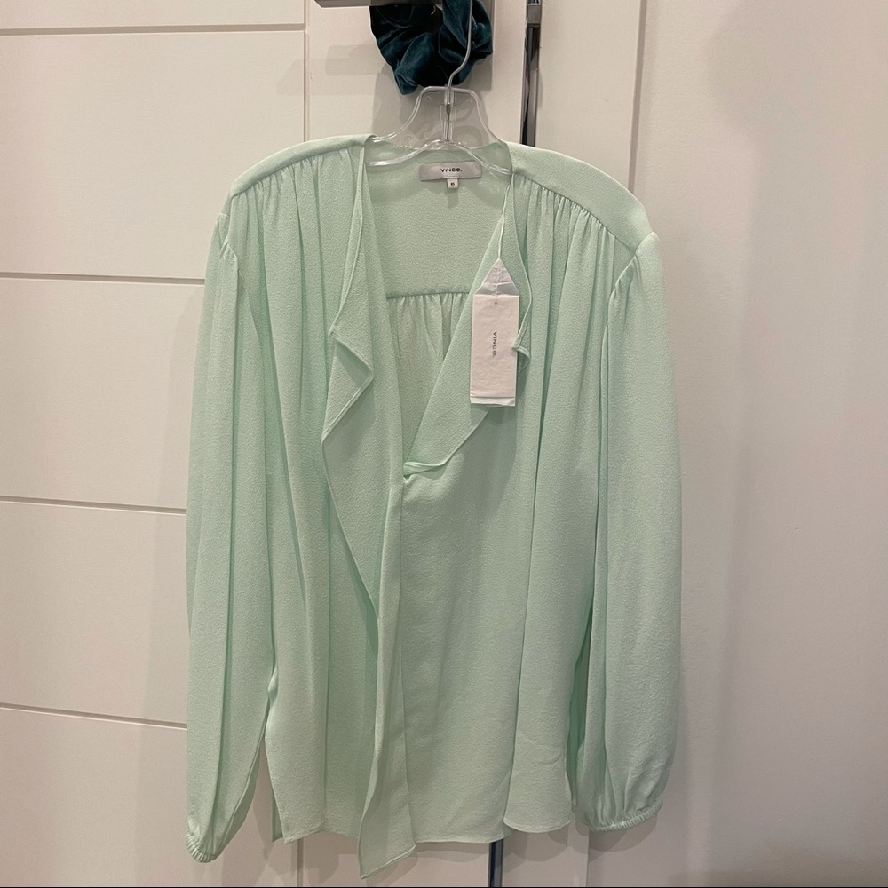 Vince shirred long sleeve silk blouse, xs, NWT